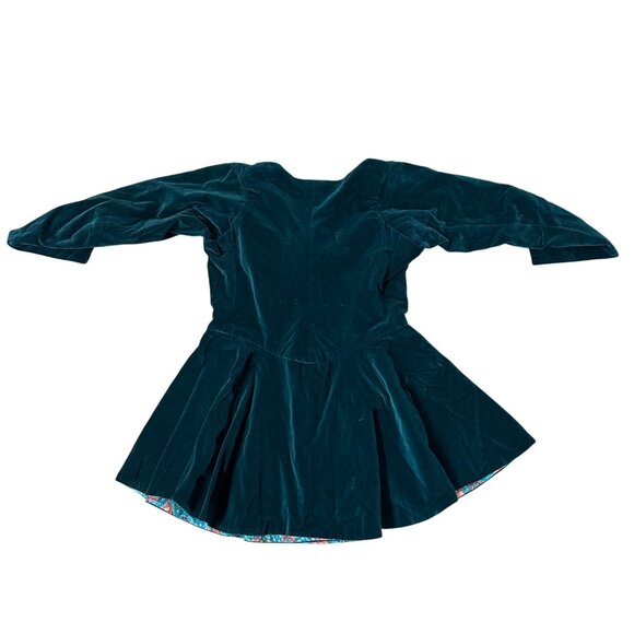 Vintage Green Velvet Jacket Top White Embellishments Handmade Renaissance Flared - Picture 3 of 8